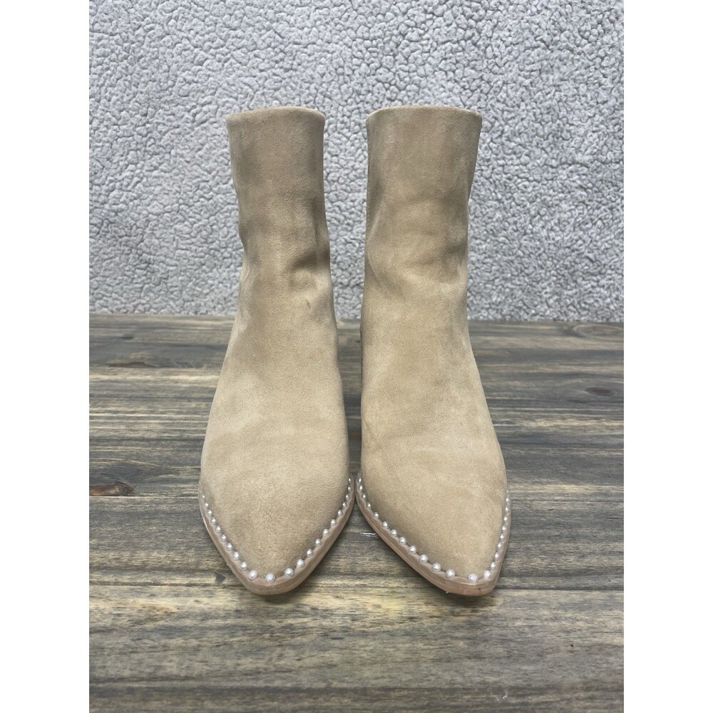 Steve Madden Aquarius Suede Tan Ankle Boots Women Size 8 M Pearl Decor Pointed - Picture 5 of 6